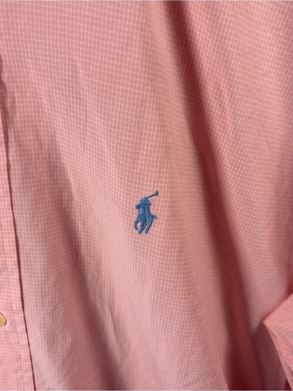 Ralph Lauren Golf Tilden Pink Mini-Check Button-Down Shirt with Blue Pony SZ L